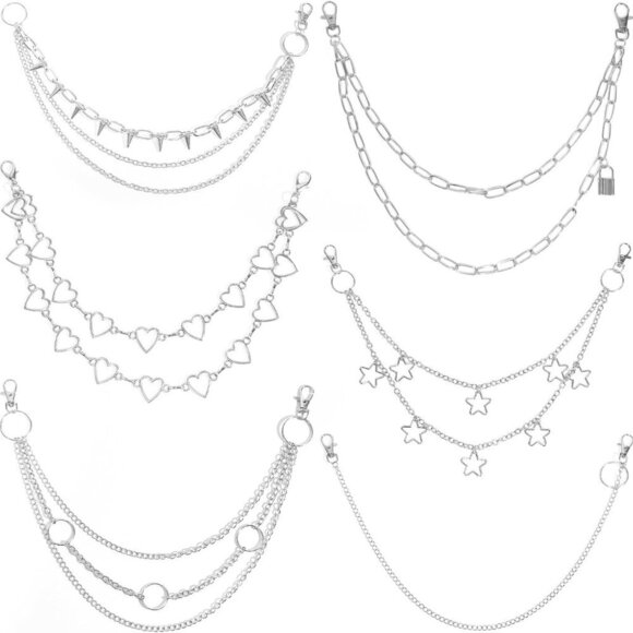 Silver Chain Belt for Jeans Pockets Punk Goth Accessories Metal Wallet Chain - Picture 1 of 8